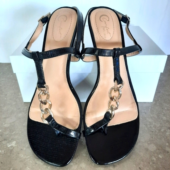 Cato Shoes - Cato C Comfort Slingback Sandals Black Gold Chain Accents Women's Size 10
